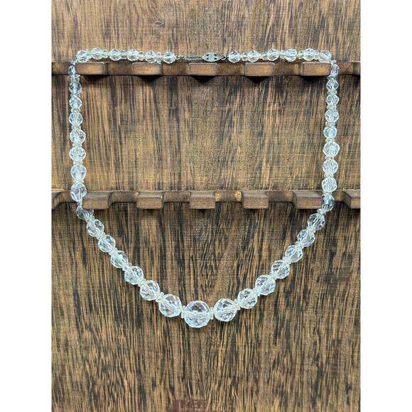 Vintage Clear Glass Graduated Bead Necklace – 16” with Sterling Clasp - Picture 7 of 8